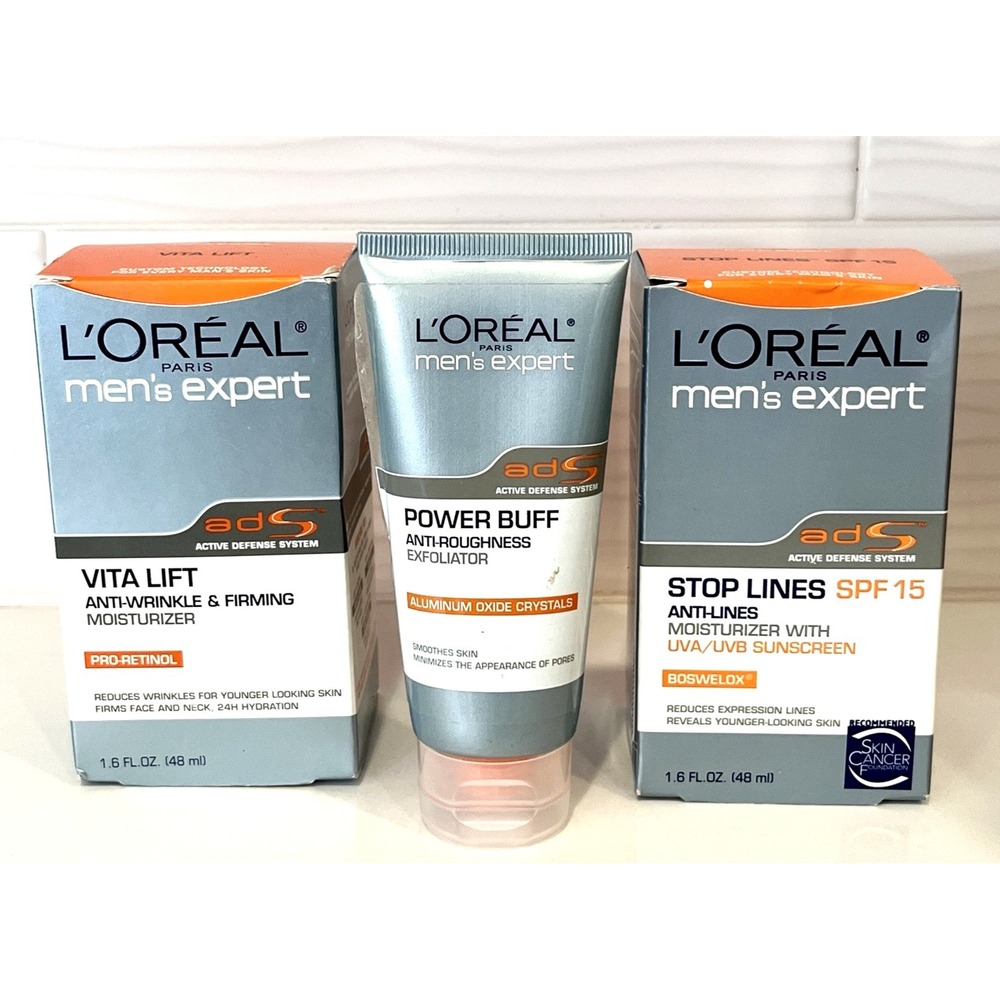 L'Oreal Men Expert Vita Lift Anti-Wrinkle Stop Lines Moisturizer Exfoliator NEW